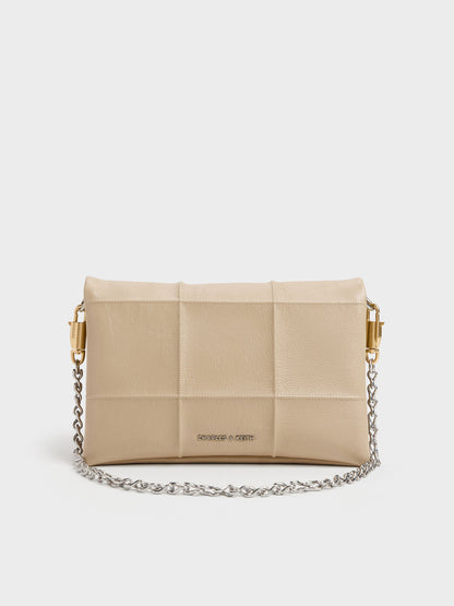 CHARLES & KEITH Best Price / Delfina Quilted Wallet On Chain - Sand Beige
