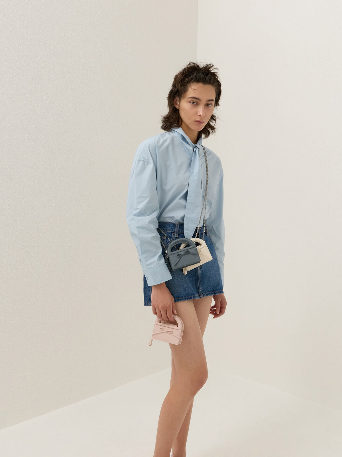 CHARLES & KEITH Essential / Reese Bow Top Handle Wristlet - Smoky Blue