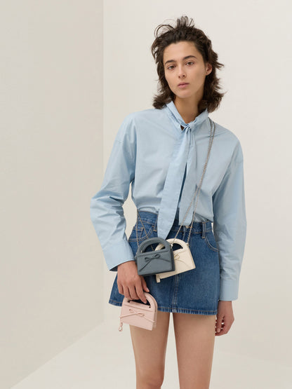 CHARLES & KEITH Essential / Reese Bow Top Handle Wristlet - Smoky Blue