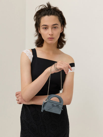 CHARLES & KEITH Essential / Reese Bow Top Handle Wristlet - Smoky Blue