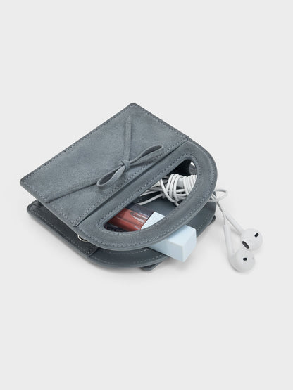 CHARLES & KEITH Essential / Reese Bow Top Handle Wristlet - Smoky Blue