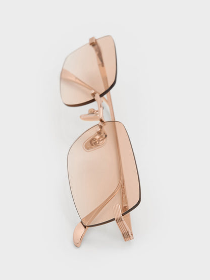 CHARLES & KEITH Discount / Easton Rimless Rectangular Sunglasses - Rose Gold