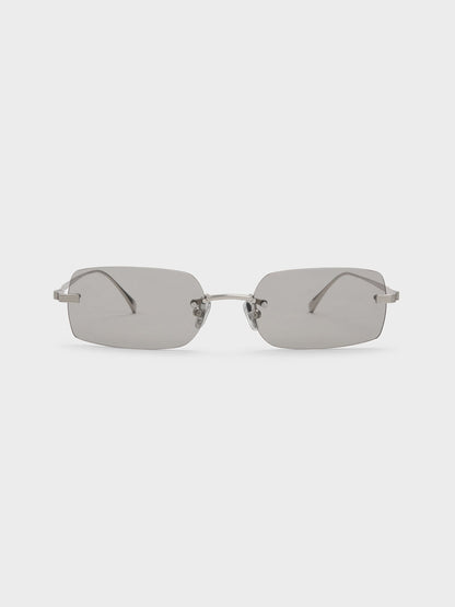 CHARLES & KEITH Discount / Easton Rimless Rectangular Sunglasses - Silver
