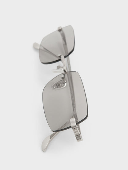 CHARLES & KEITH Discount / Easton Rimless Rectangular Sunglasses - Silver