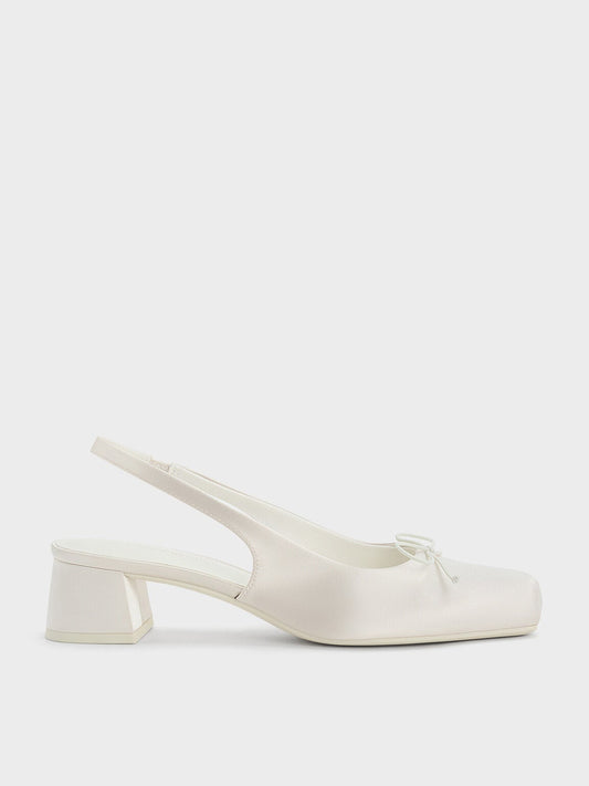 CHARLES & KEITH Top Pick / Sadira Satin Slingback Pumps - Chalk