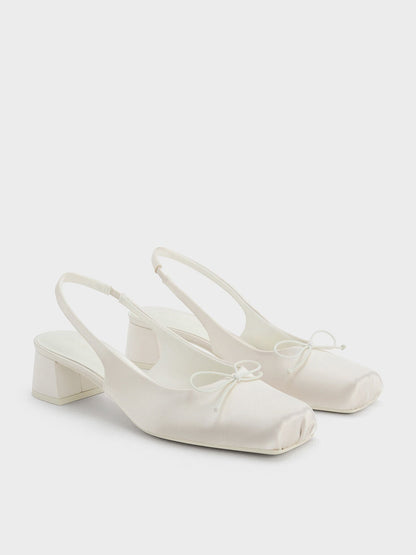 CHARLES & KEITH Top Pick / Sadira Satin Slingback Pumps - Chalk