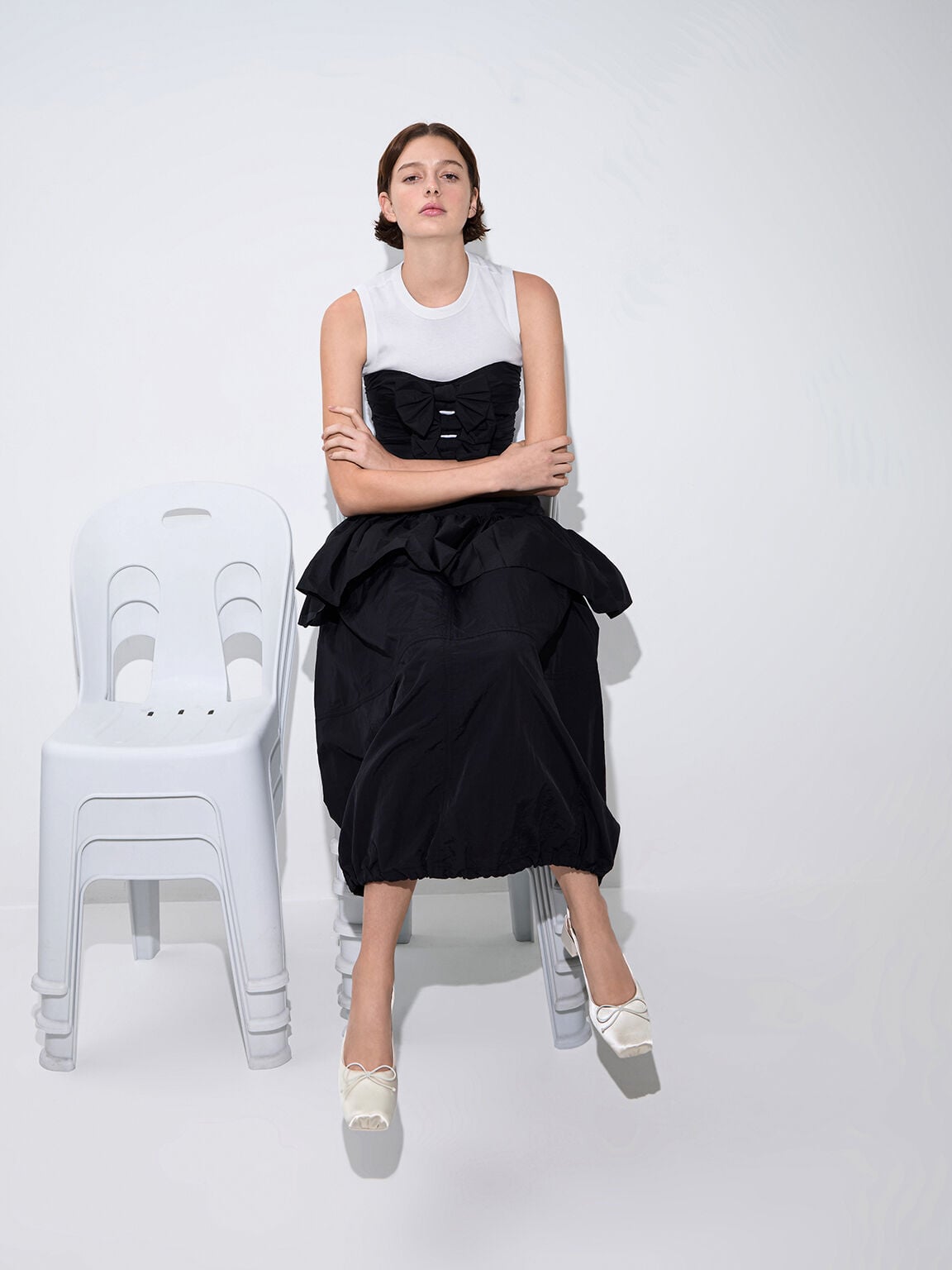 CHARLES & KEITH Top Pick / Sadira Satin Slingback Pumps - Chalk