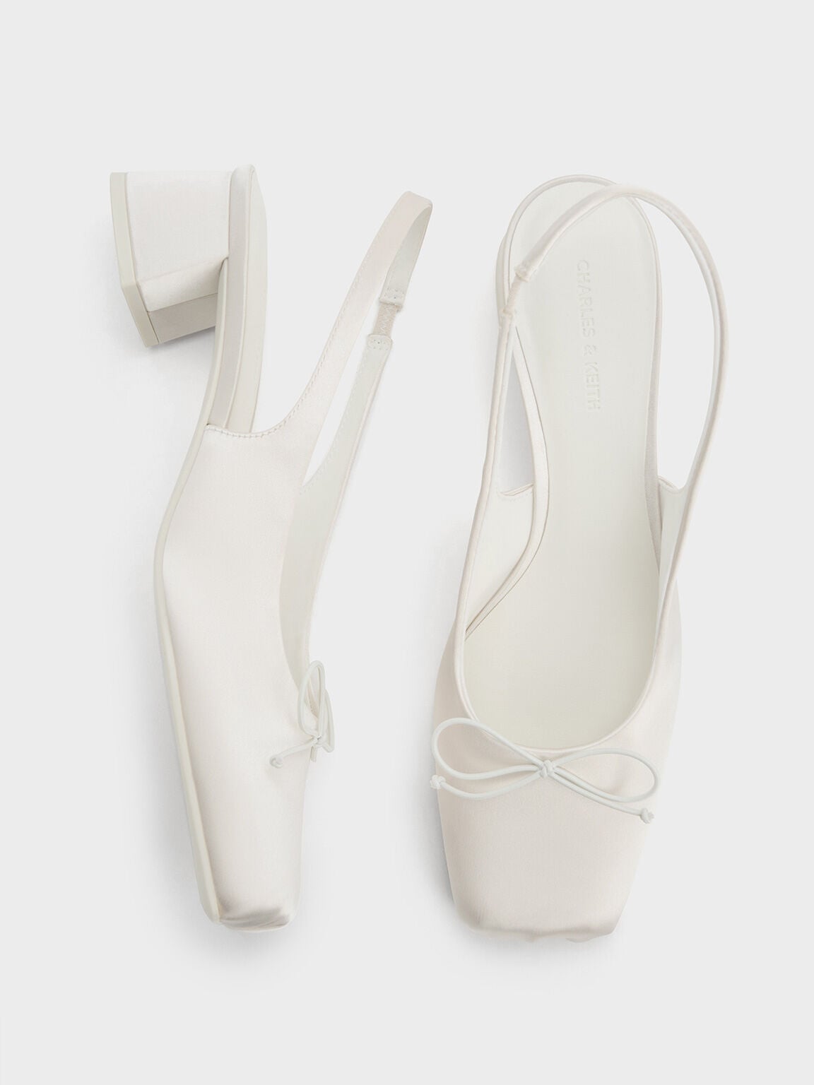 CHARLES & KEITH Top Pick / Sadira Satin Slingback Pumps - Chalk