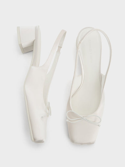 CHARLES & KEITH Top Pick / Sadira Satin Slingback Pumps - Chalk