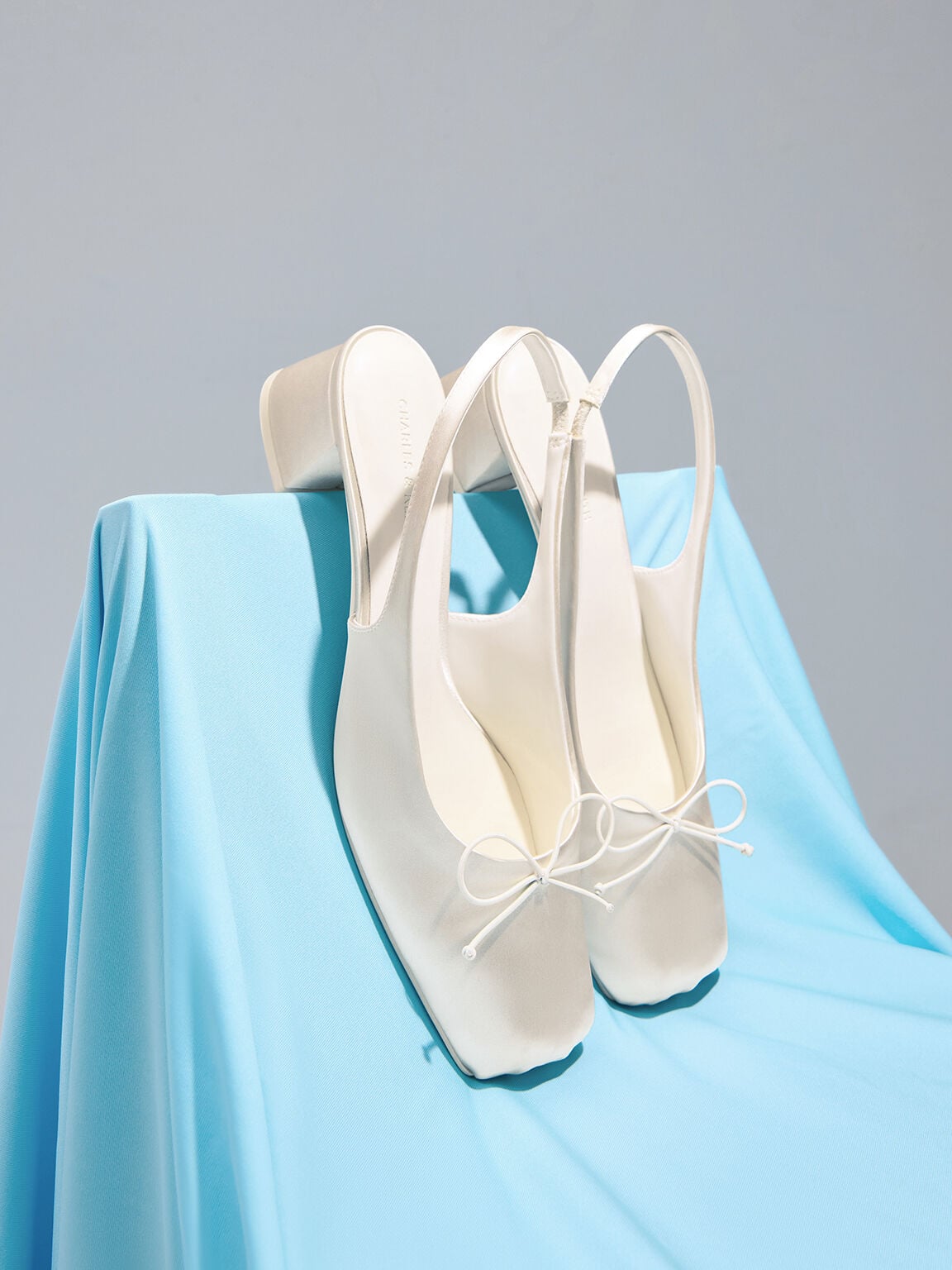 CHARLES & KEITH Top Pick / Sadira Satin Slingback Pumps - Chalk