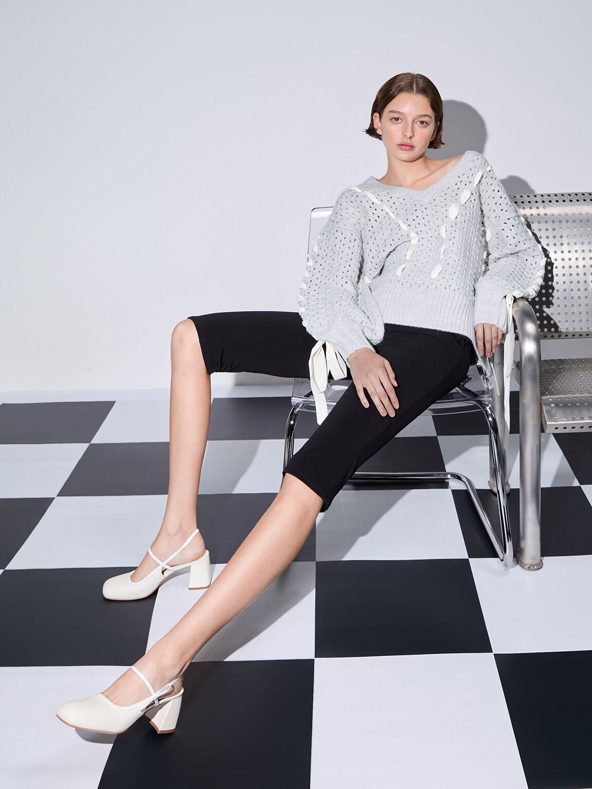 CHARLES & KEITH Sale / Bow Slingback Mary Jane Pumps - White