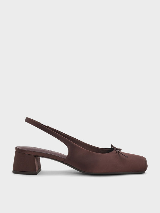 CHARLES & KEITH Smart Buy / Sadira Satin Slingback Pumps - Dark Brown