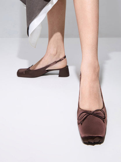 CHARLES & KEITH Smart Buy / Sadira Satin Slingback Pumps - Dark Brown