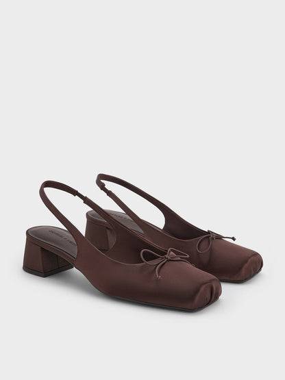 CHARLES & KEITH Smart Buy / Sadira Satin Slingback Pumps - Dark Brown