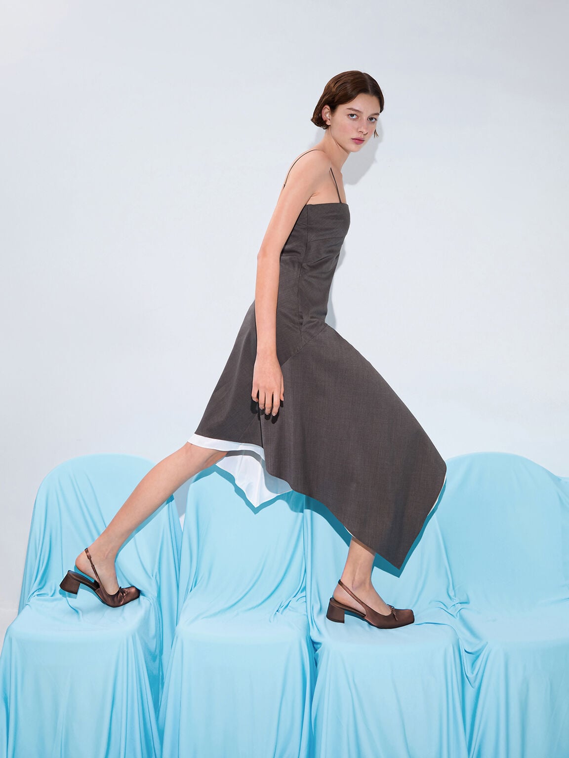 CHARLES & KEITH Smart Buy / Sadira Satin Slingback Pumps - Dark Brown