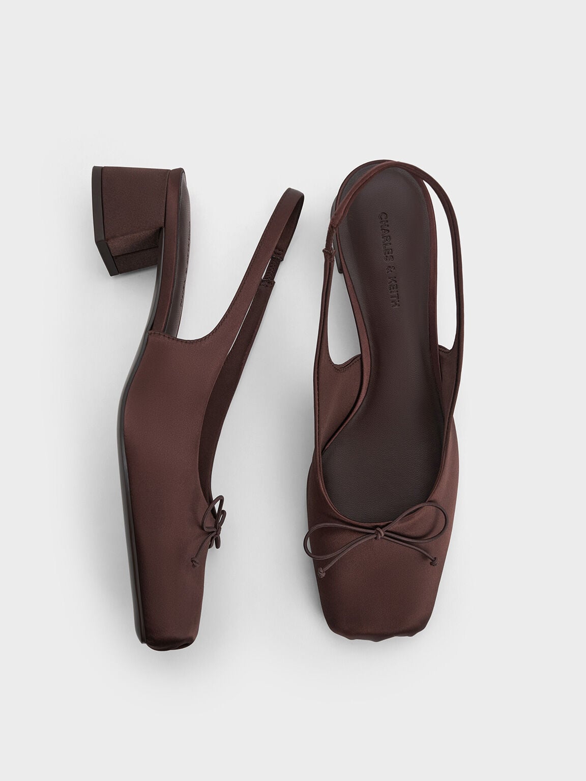 CHARLES & KEITH Smart Buy / Sadira Satin Slingback Pumps - Dark Brown