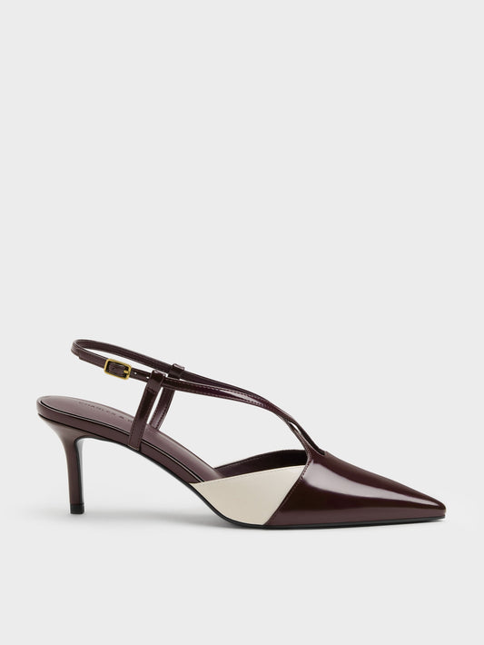 CHARLES & KEITH Special Offer / Two-Tone Pointed Slingback Pumps - Burgundy