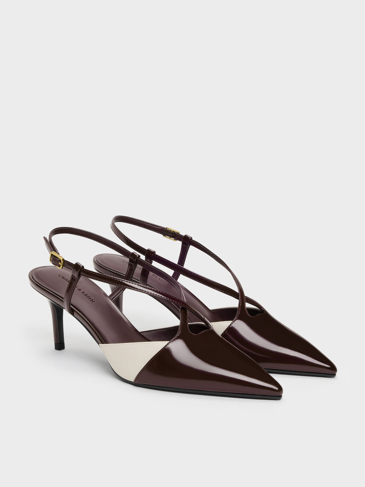 CHARLES & KEITH Special Offer / Two-Tone Pointed Slingback Pumps - Burgundy
