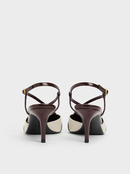 CHARLES & KEITH Special Offer / Two-Tone Pointed Slingback Pumps - Burgundy