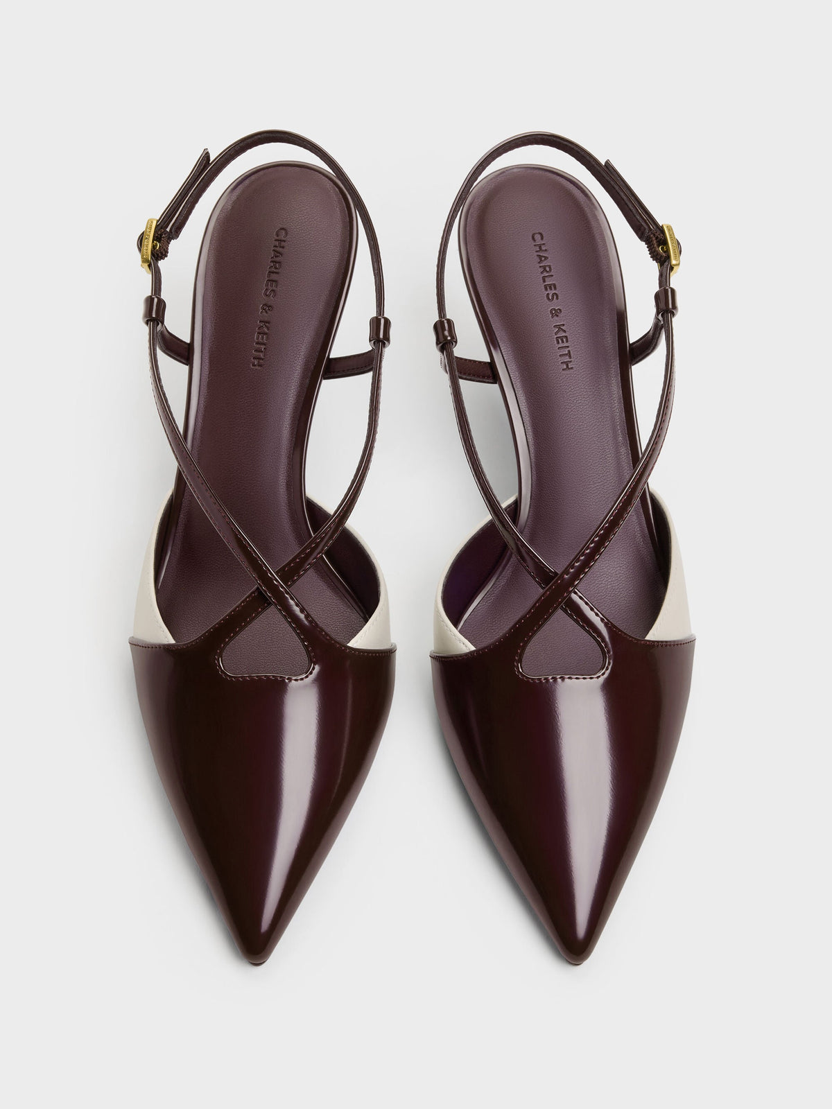 CHARLES & KEITH Special Offer / Two-Tone Pointed Slingback Pumps - Burgundy