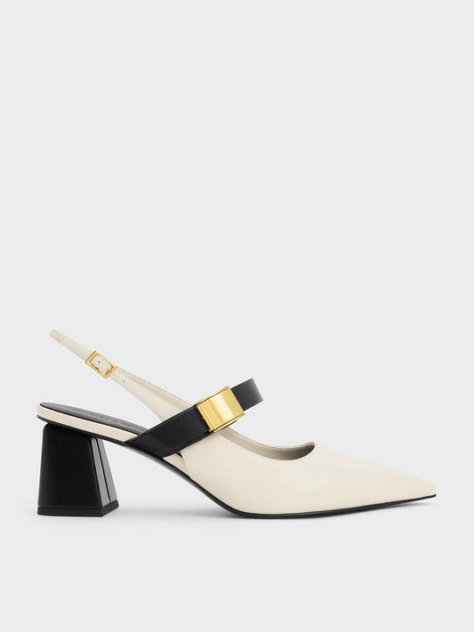 CHARLES & KEITH Popular / Yvette Mary Jane Slingback Pumps - Chalk