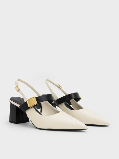 CHARLES & KEITH Popular / Yvette Mary Jane Slingback Pumps - Chalk