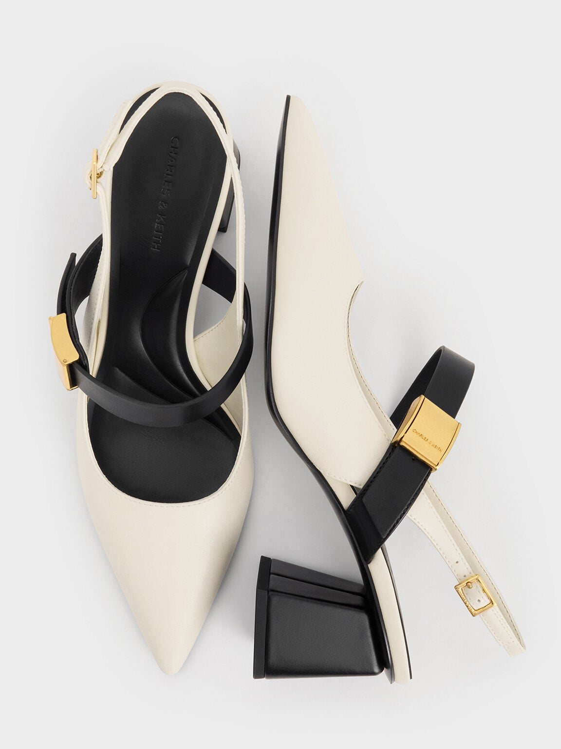 CHARLES & KEITH Popular / Yvette Mary Jane Slingback Pumps - Chalk