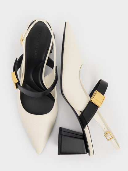 CHARLES & KEITH Popular / Yvette Mary Jane Slingback Pumps - Chalk