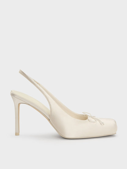 CHARLES & KEITH Value / Satin Ruched Stiletto Slingback Pumps - Chalk