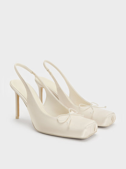 CHARLES & KEITH Value / Satin Ruched Stiletto Slingback Pumps - Chalk