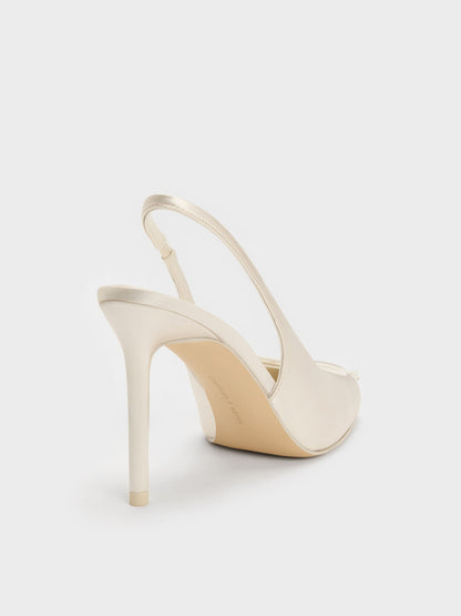 CHARLES & KEITH Value / Satin Ruched Stiletto Slingback Pumps - Chalk