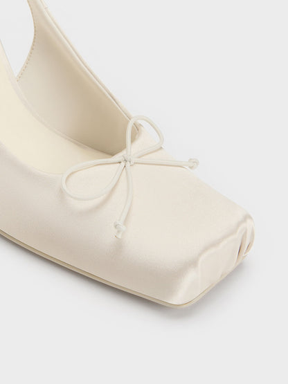 CHARLES & KEITH Value / Satin Ruched Stiletto Slingback Pumps - Chalk