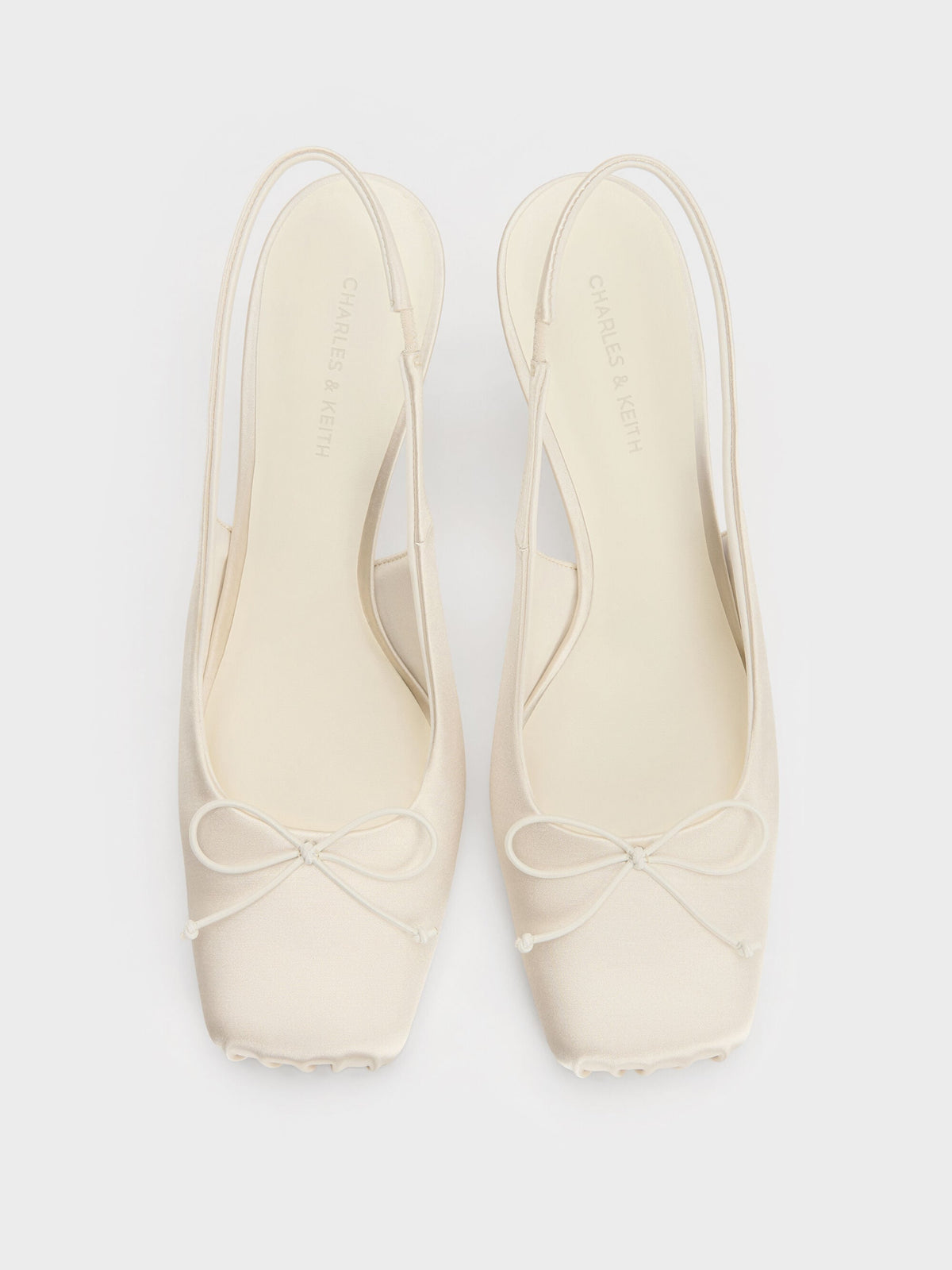 CHARLES & KEITH Value / Satin Ruched Stiletto Slingback Pumps - Chalk