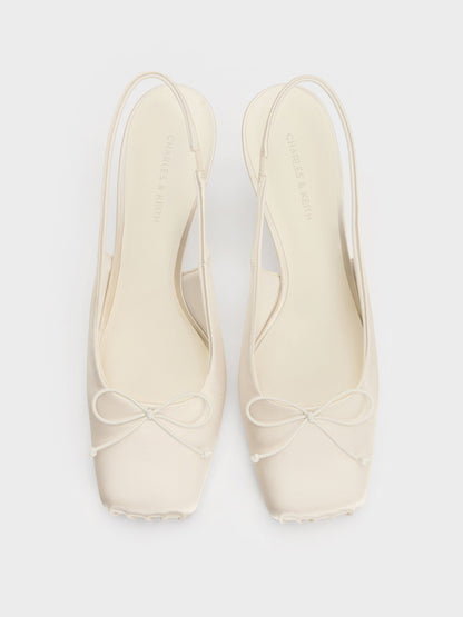 CHARLES & KEITH Value / Satin Ruched Stiletto Slingback Pumps - Chalk