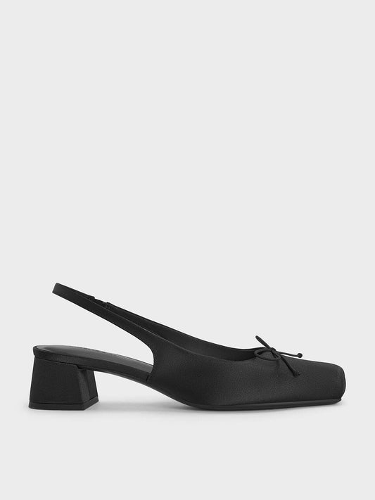 CHARLES & KEITH Exclusive / Sadira Satin Slingback Pumps - Black Textured