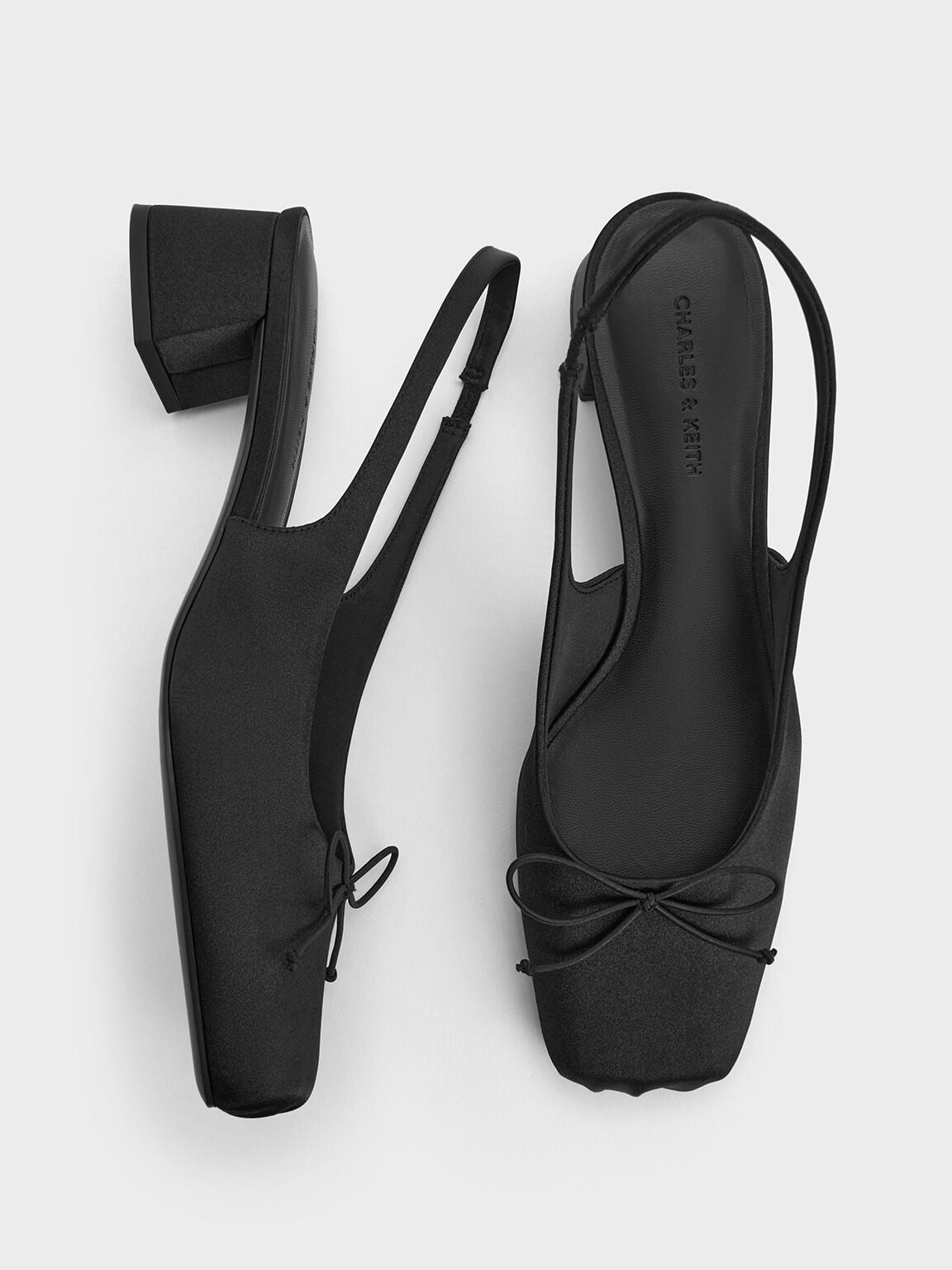 CHARLES & KEITH Exclusive / Sadira Satin Slingback Pumps - Black Textured