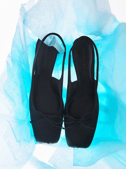 CHARLES & KEITH Exclusive / Sadira Satin Slingback Pumps - Black Textured