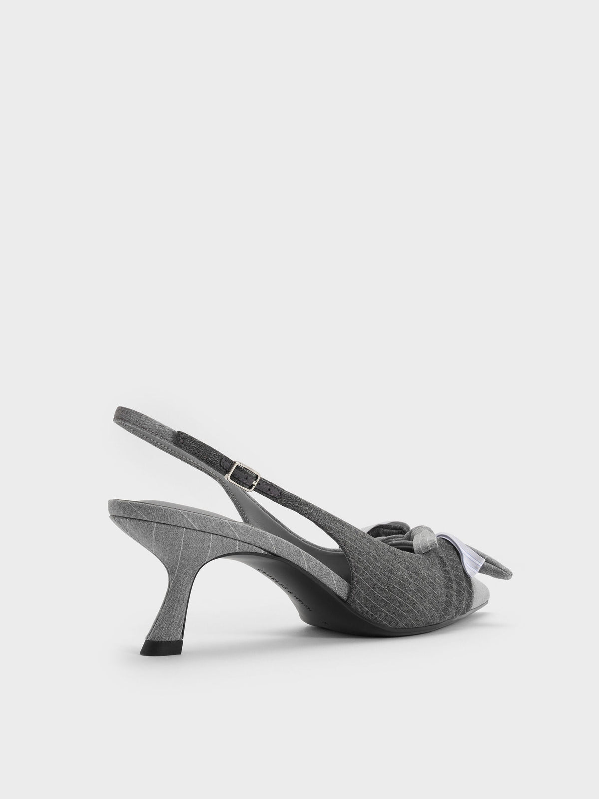 CHARLES & KEITH Great Value / Striped Knot-Bow Pointed Slingback Pumps - Grey