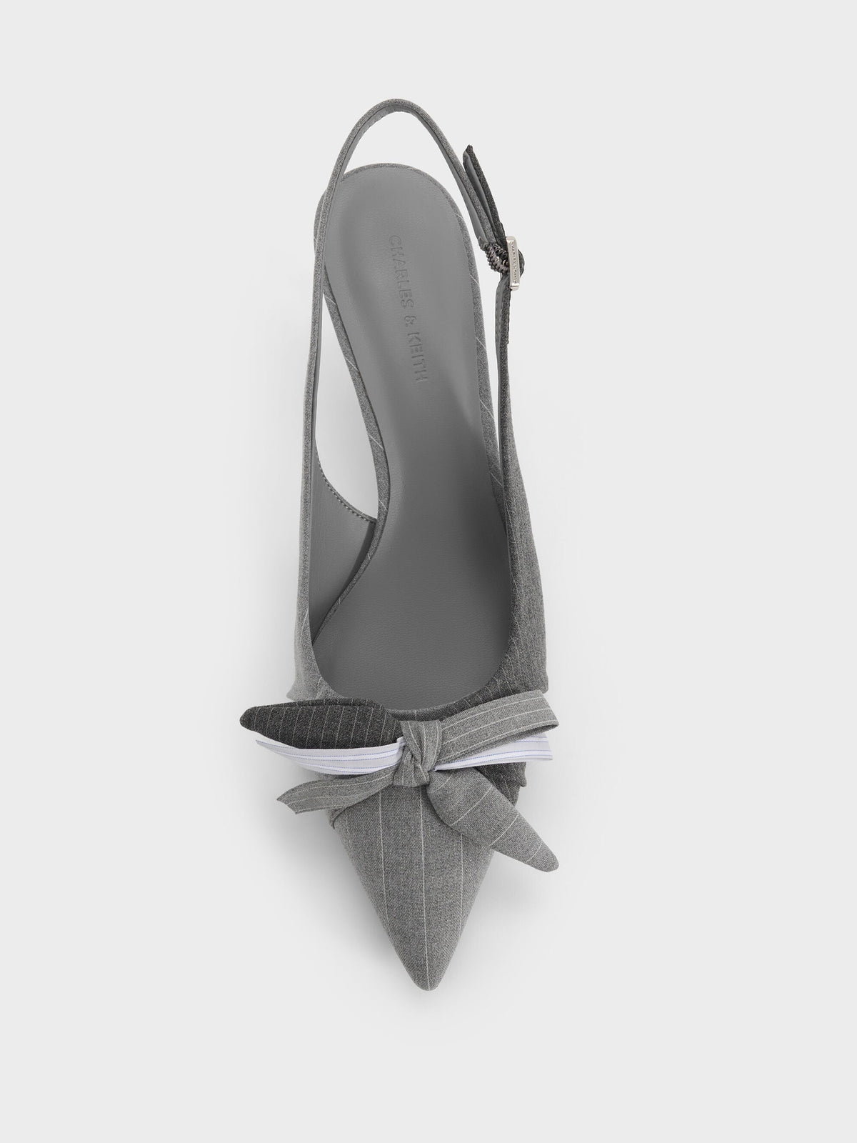 CHARLES & KEITH Great Value / Striped Knot-Bow Pointed Slingback Pumps - Grey