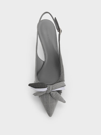 CHARLES & KEITH Great Value / Striped Knot-Bow Pointed Slingback Pumps - Grey
