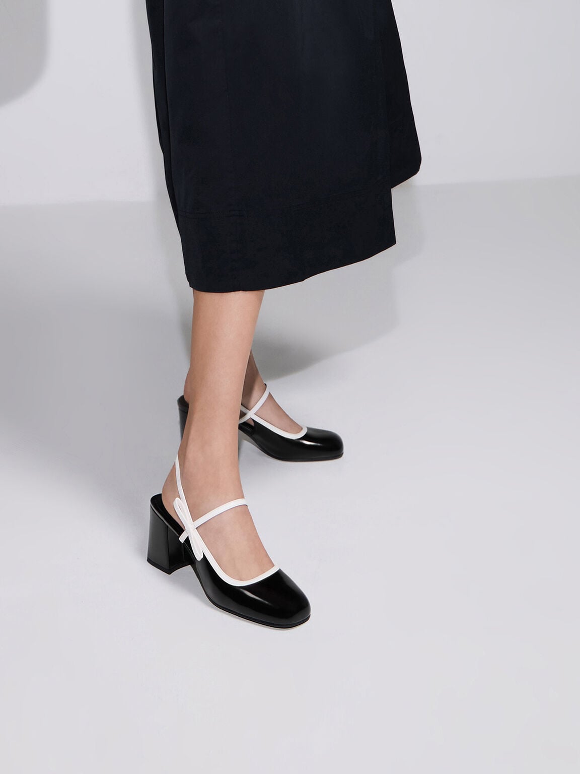CHARLES & KEITH Sale / Two-Tone Bow Slingback Mary Jane Pumps - Black Box