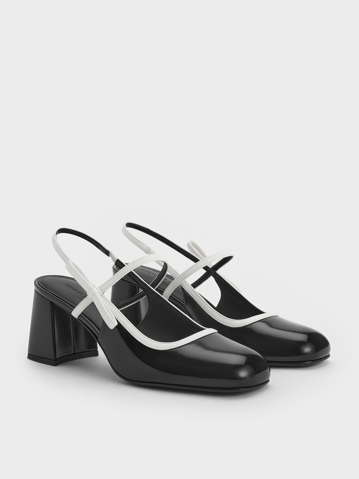 CHARLES & KEITH Sale / Two-Tone Bow Slingback Mary Jane Pumps - Black Box
