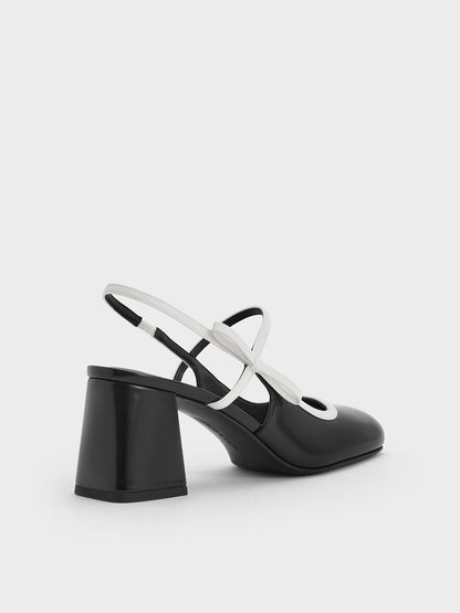 CHARLES & KEITH Sale / Two-Tone Bow Slingback Mary Jane Pumps - Black Box
