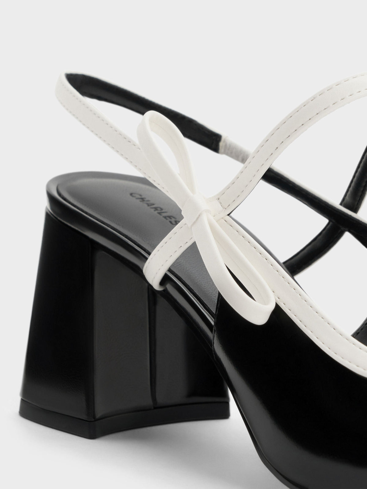 CHARLES & KEITH Sale / Two-Tone Bow Slingback Mary Jane Pumps - Black Box