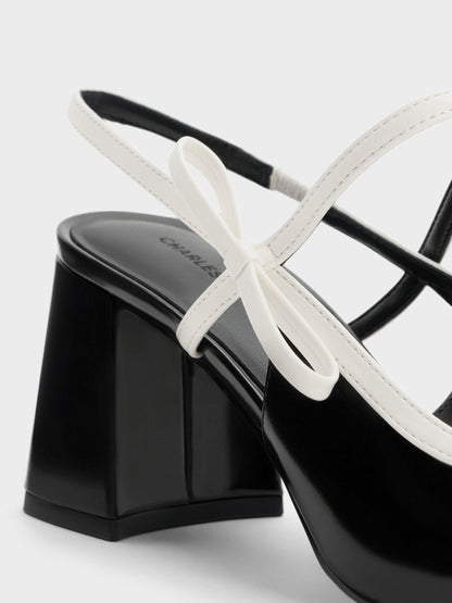 CHARLES & KEITH Sale / Two-Tone Bow Slingback Mary Jane Pumps - Black Box