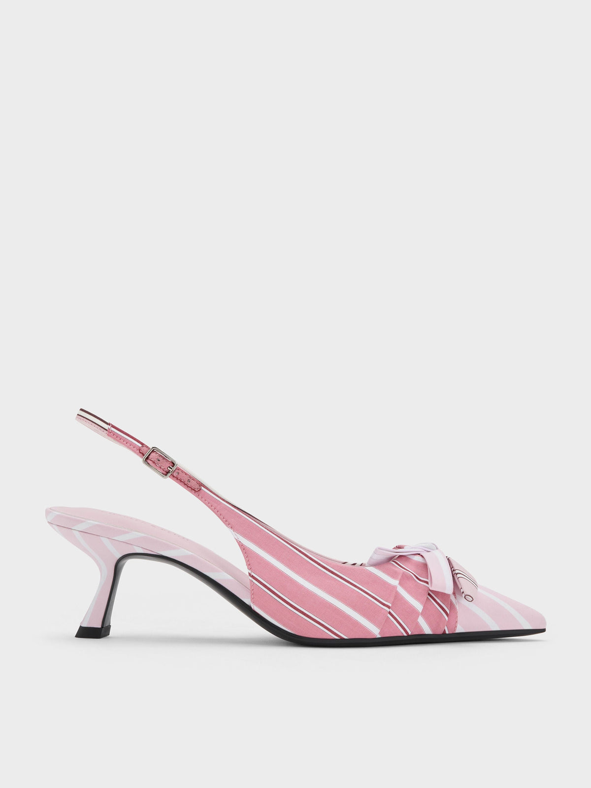 CHARLES & KEITH Deals / Striped Knot-Bow Pointed Slingback Pumps - Light Pink