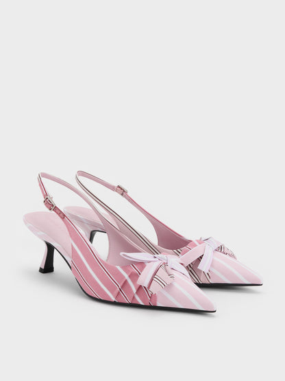 CHARLES & KEITH Deals / Striped Knot-Bow Pointed Slingback Pumps - Light Pink