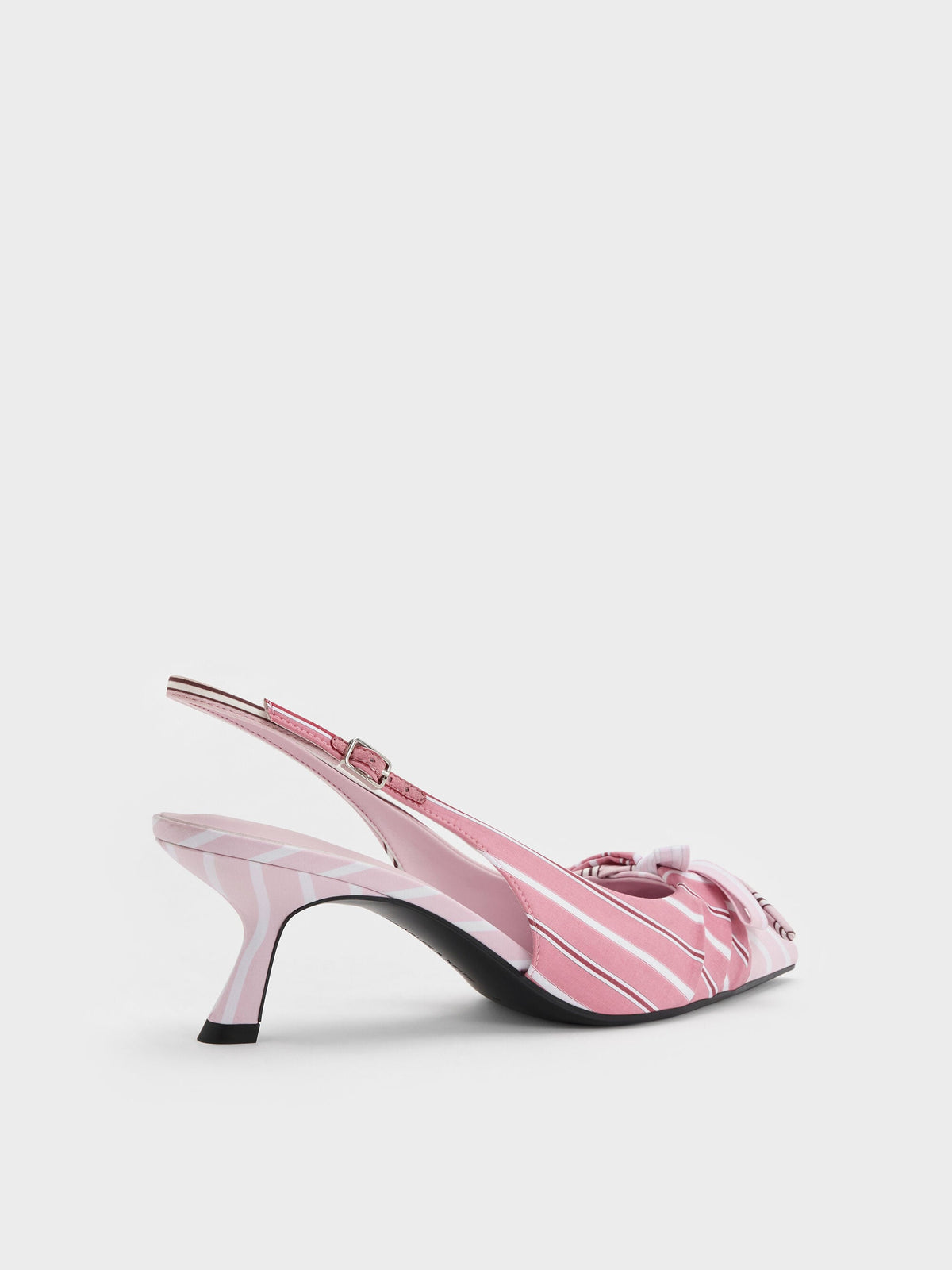 CHARLES & KEITH Deals / Striped Knot-Bow Pointed Slingback Pumps - Light Pink