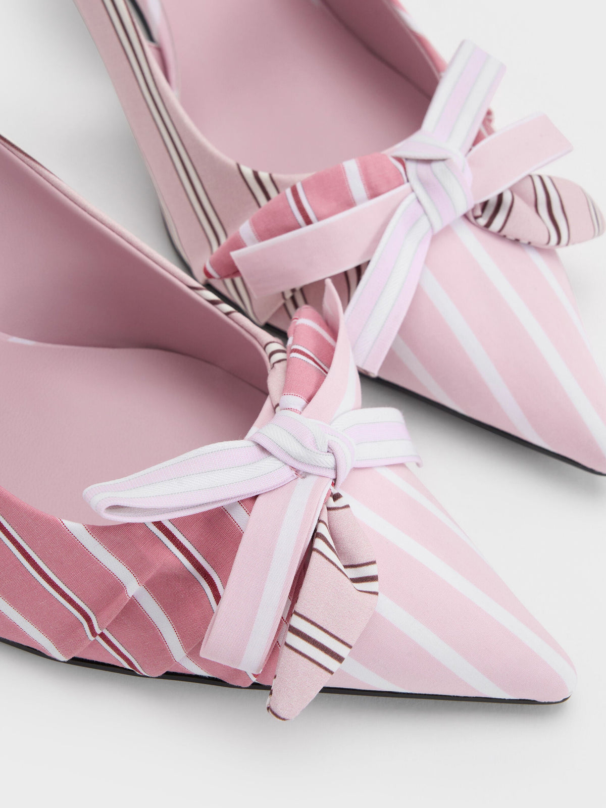 CHARLES & KEITH Deals / Striped Knot-Bow Pointed Slingback Pumps - Light Pink