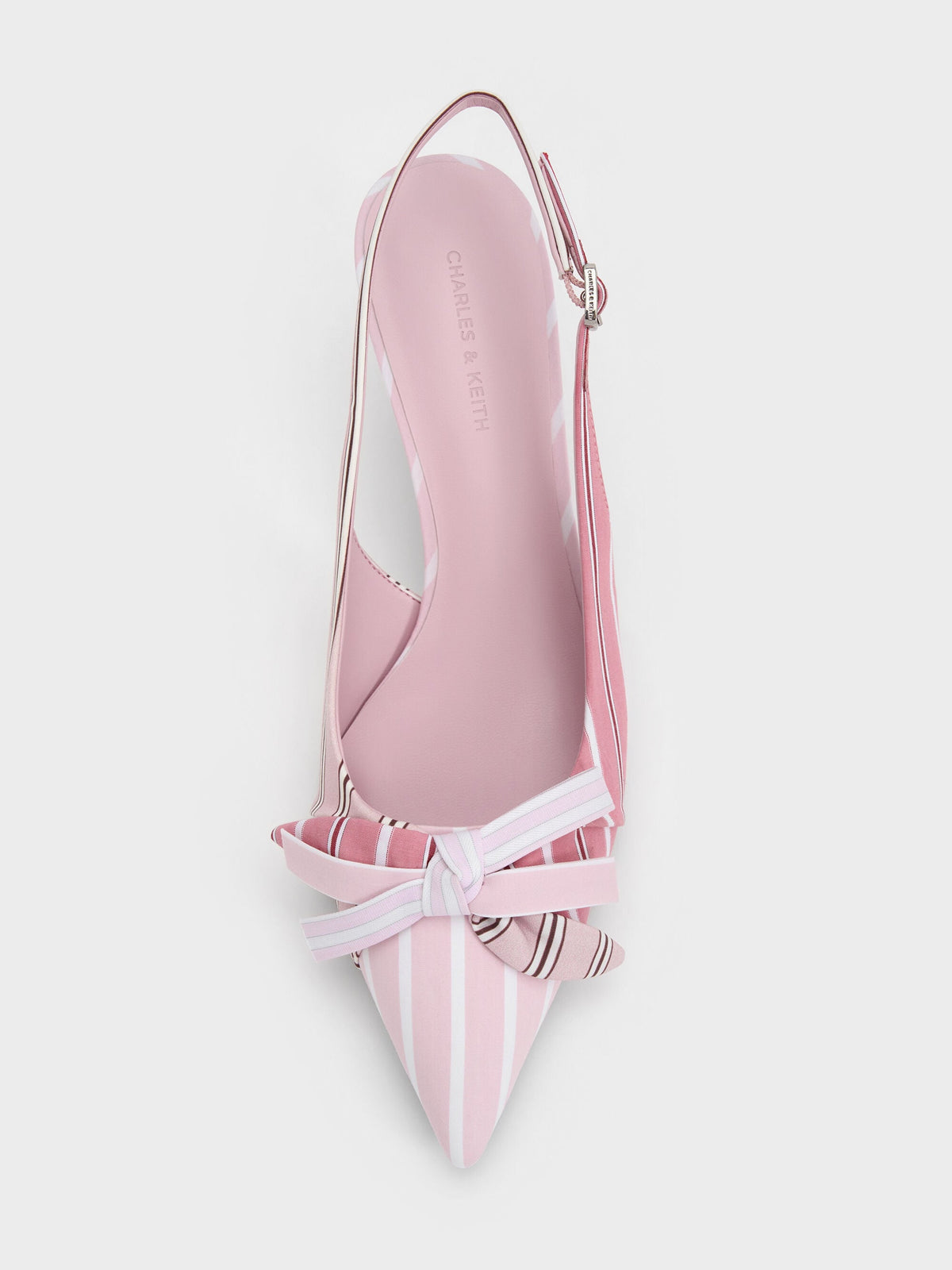 CHARLES & KEITH Deals / Striped Knot-Bow Pointed Slingback Pumps - Light Pink